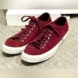 Converse All Star Maroon Burgundy Microsuede Shoe Striped Backs Size M(9), W(11)